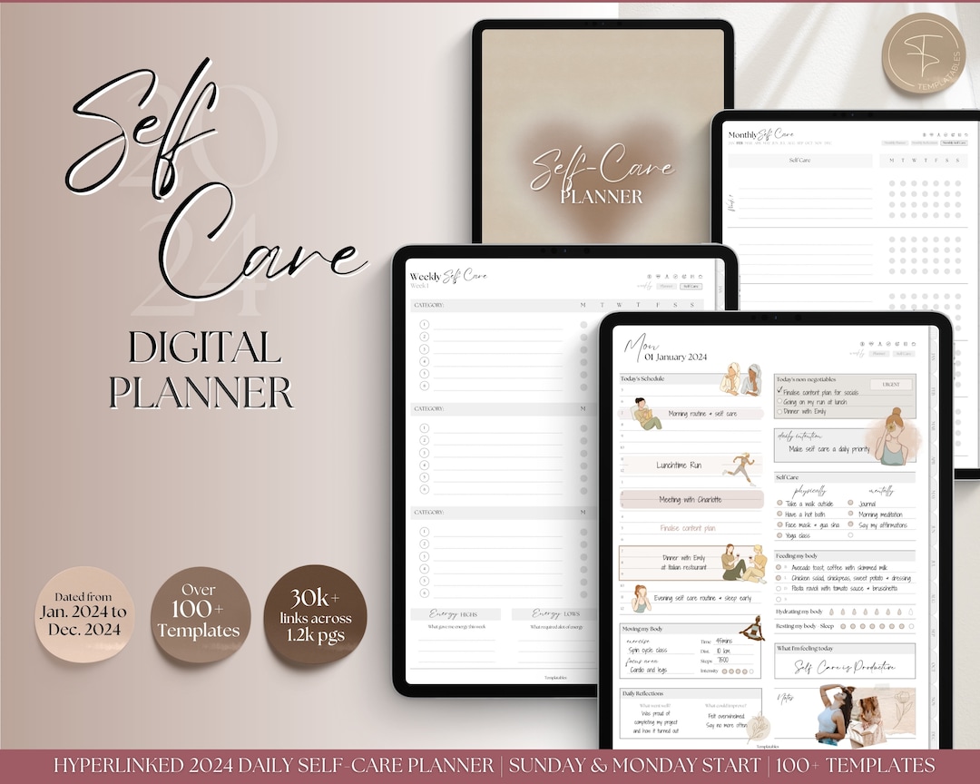 2024 Self Care Planner, Digital Planner, Self Care Journal, Wellness ...