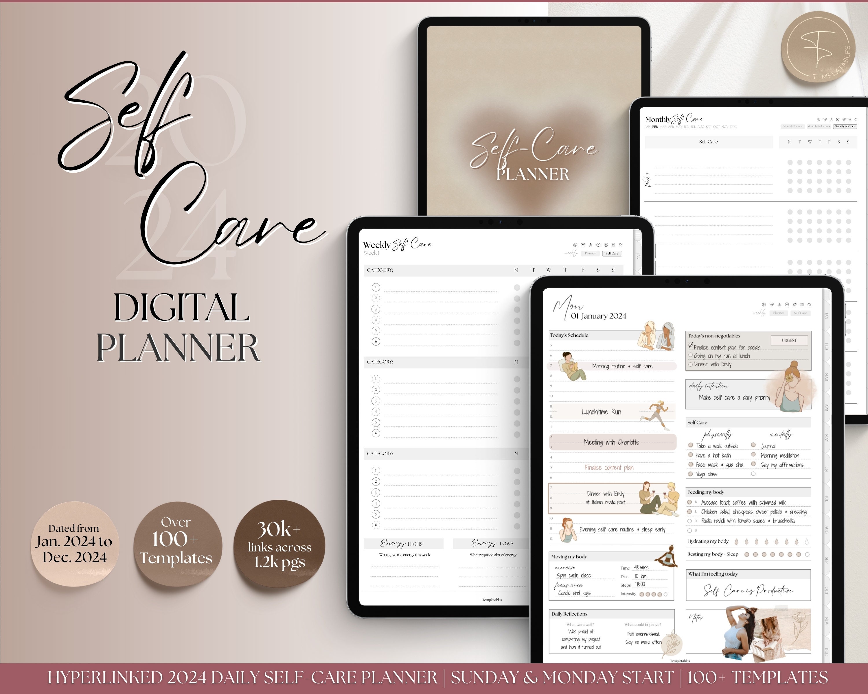 2024 Self Care Planner, Digital Planner, Self Care Journal, Wellness, Mindfulness, Self Care Tracker & Checklist, GoodNotes, iPad, Self Love