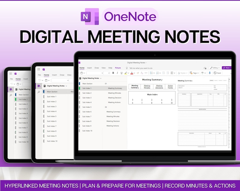 Onenote Meeting Notes Template, Editable Meeting Minutes, Digital ...