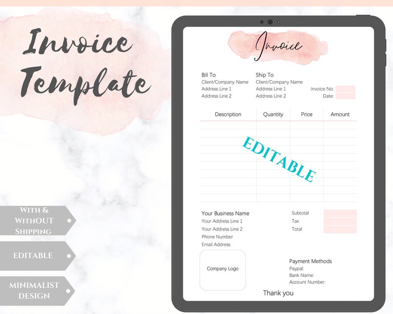 invoice template order form editable custom receipt template etsy
