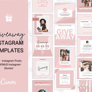 Instagram GIVEAWAY-sjablonen! Social Media Engagement Booster, Feed voor kleine bedrijven, Instagram-berichten, Frame, Canva, Marketingcoaching