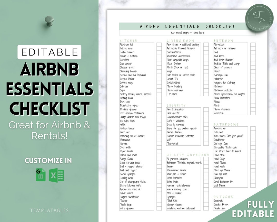 Airbnb Inventory Checklist, EDITABLE Airbnb Essentials List, Household Airbnb Inventory Checklist, EDITABLE Airbnb Essentials List, Household