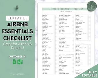 Airbnb inventarischecklist, BEWERKBARE Airbnb Essentials-lijst, huishoudelijke artikelen, Airbnb-host, Airbnb-sjabloon, borden, welkomstboek, regels