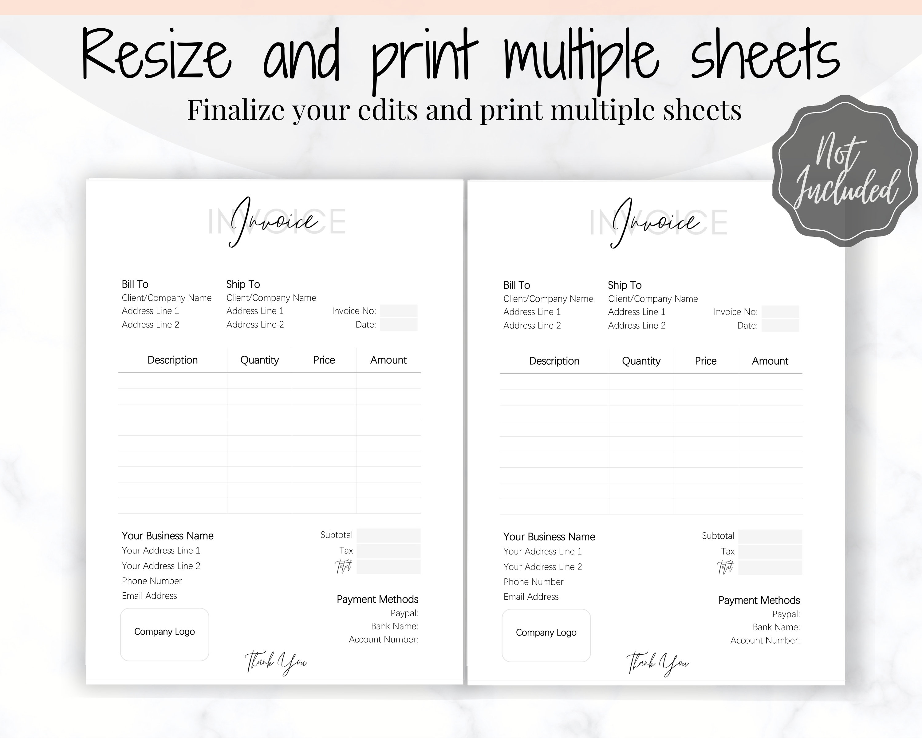 INVOICE TEMPLATE Order Form EDITABLE Custom Receipt Template | Etsy
