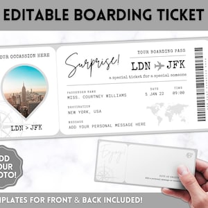 EDITABLE Boarding Ticket Template, Surprise Boarding Pass, Plane Ticket Vacation, Airline, Trip, Flight Gift, Holiday Destination, Fake, Mom