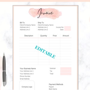 INVOICE TEMPLATE Order Form EDITABLE Custom Receipt Template - Etsy UK
