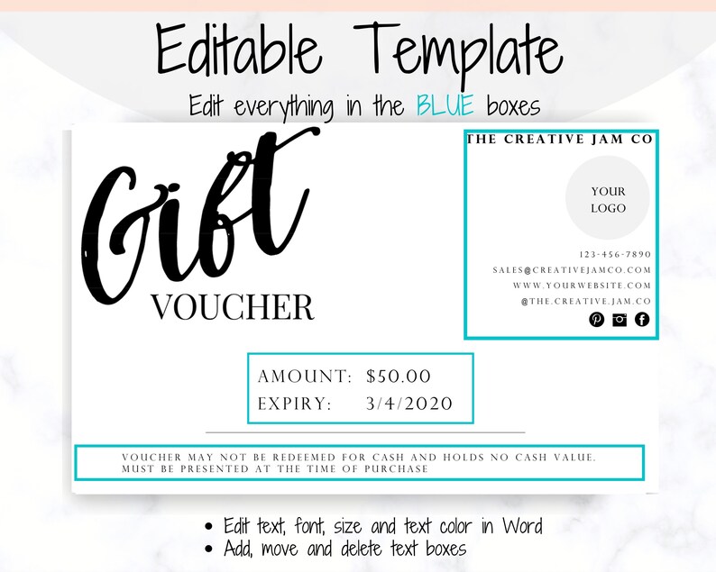 Gift Certificate Template Printable. Editable Gift Voucher - Etsy UK