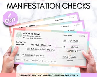 COLORFUL Manifestation Check Templates, Money Magnet, Vision Board, Law of Abundance, Manifestation Cheque, Blank Checks, visualization
