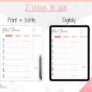 Meal Planner Printable, Weekly Food Diary, Meal Tracker, Food Journal, Menu Plan & Prep, BONUS Grocery List Diet, Fitness, Health, Pink image 8