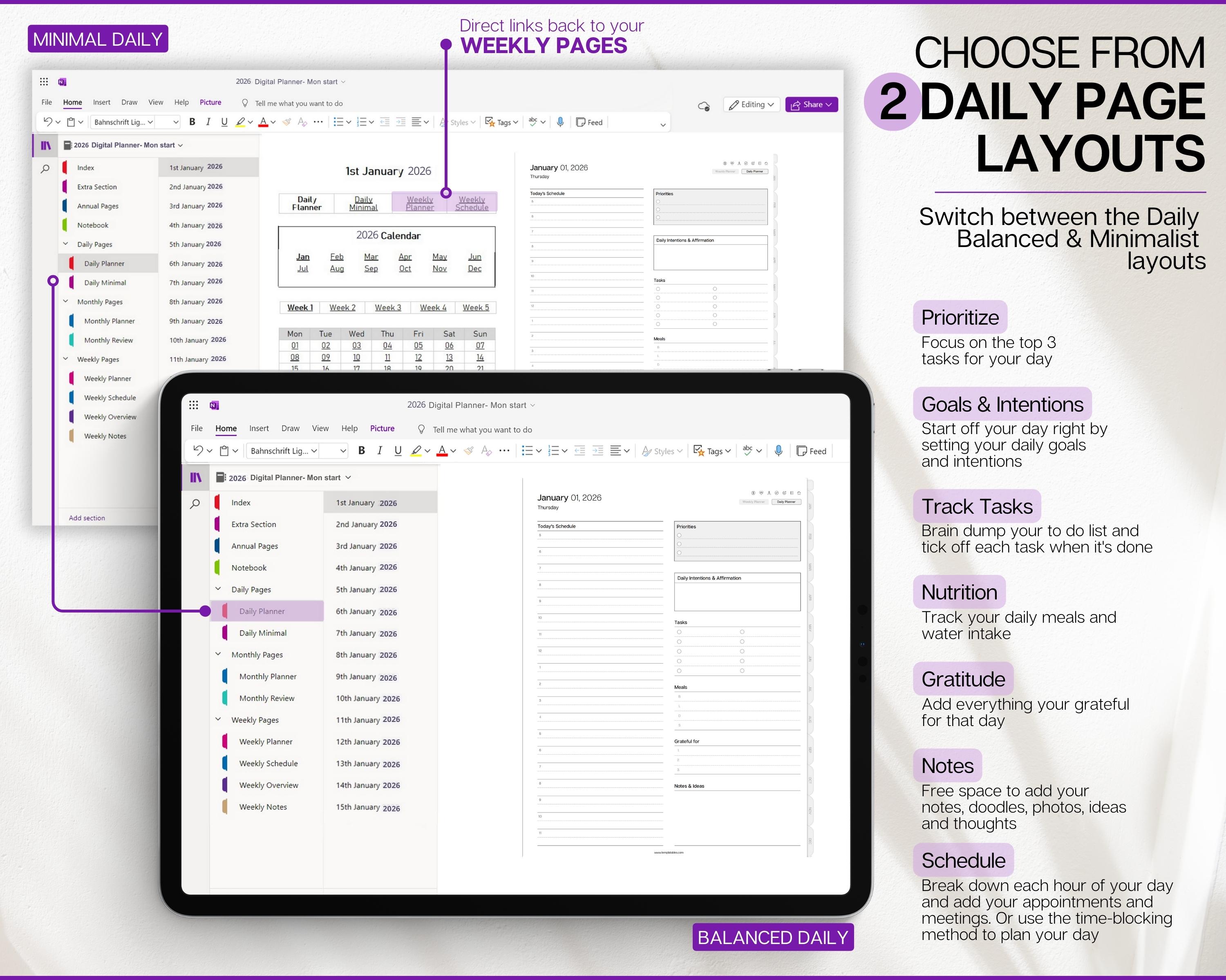 Onenote Planner, 2026 Digital Planner, Onenote Template, Daily, Weekly ...
