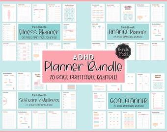 75+ pg ADHD Planner Bundle, Printable ADHD Life Planner, ADHD Symptom Tracker, Brain Dump Template, Self Care, Goal, Fitness, Budget