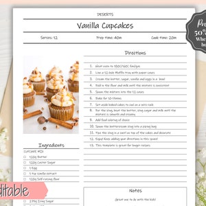 Recipe Sheet template, EDITABLE Recipe Book Template, Recipe Cards, Minimal Recipe Binder, 8.5x11 Printable Farmhouse, Food Planner Journal