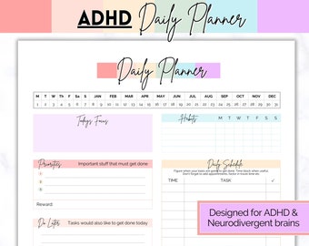 ADHD Daily Planner for Adults, Neurodivergent, Brain Dump Template, cleaning, student, digital life daily planner, to do list printable