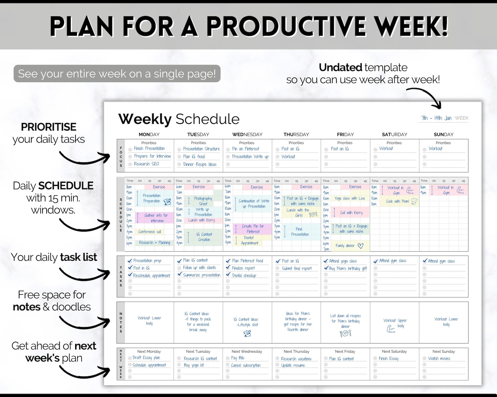 MINIMALIST Weekly Planner to Do List Printable Weekly - Etsy