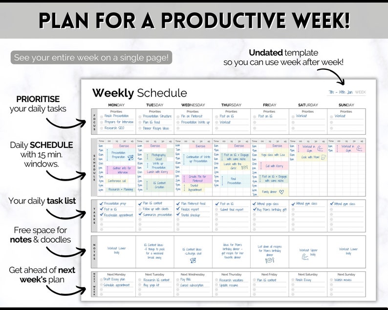 Weekly to Do List Printable, Weekly Schedule, Checklist PDF, Minimalist ...