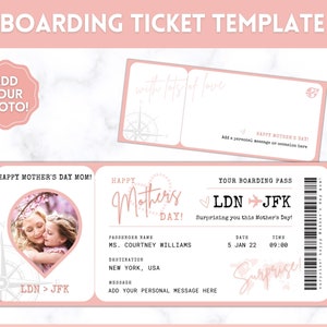 Bordkarte Vorlage, Überraschung MUTTER TAG Bordkarte für Mama, Flugticket Urlaub, Gefälschte Flugreise, Last-Minute Geschenk, Mama