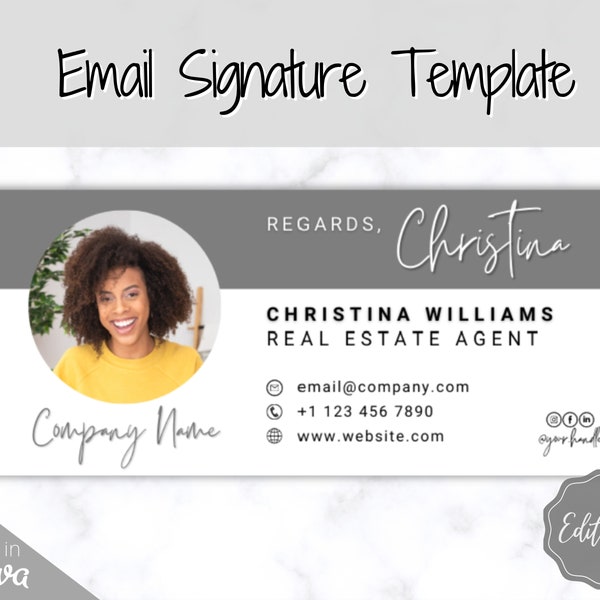 Email Signature Template with logo & photo! Editable Canva Signature Design. Minimalist, Realtor Marketing, Real Estate, Professional, Gmail