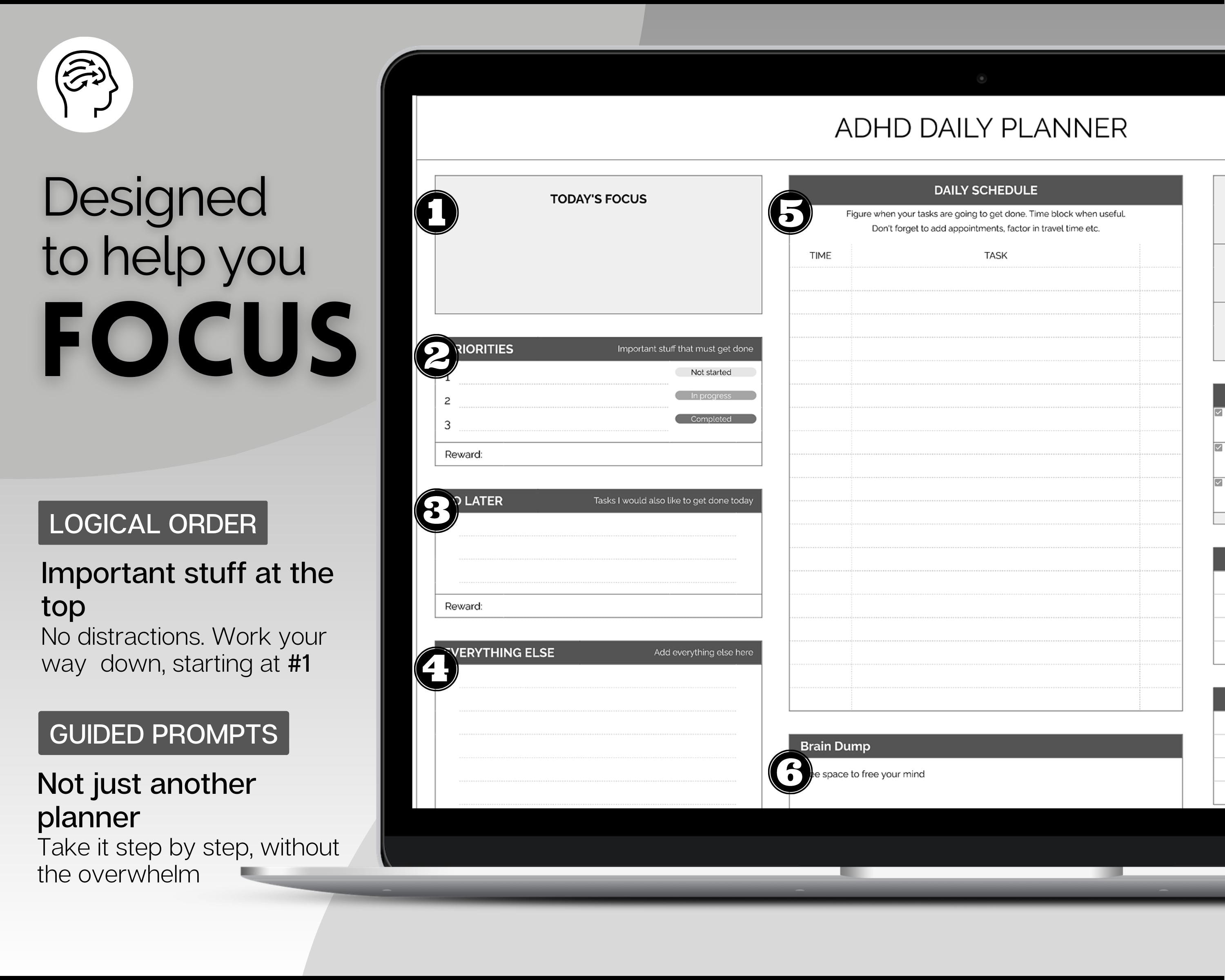 EDITABLE ADHD Digital Planner, Daily Planner Spreadsheet ...