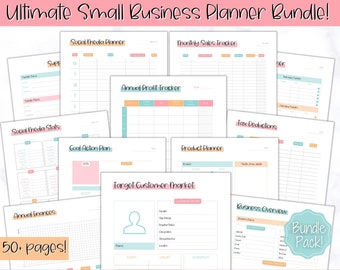50 Business Planner Printables, Small Business Planner BUNDLE, Side Hustle, Business Trackers, Social Media, Finances, Content, Order, Etsy