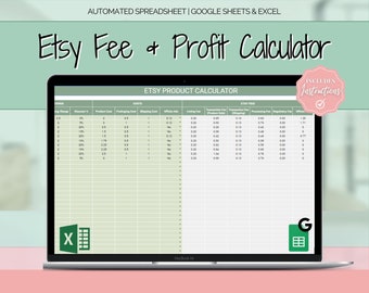 Calculadora de preços Etsy, planilha de lucro para pequenas empresas e vendedores Etsy, planilhas Excel e Google, estratégia de taxas, venda na loja Etsy