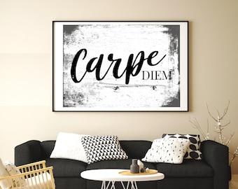 Carpe Diem Wall Art, Carpe Diem Print, Carpe Diem, Carpe Diem Poster, Seize the day Sign, Cape Diem, Printable Quote, Distressed Grunge Art