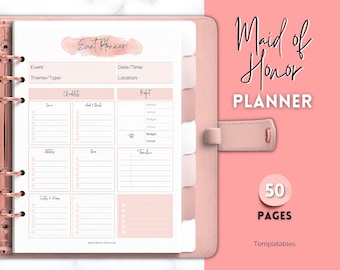 50pg Maid of Honor Planner,Matron of Honor Wedding Planner bundle, MOH Binder Book, Checklist, To Do List, Bridal Shower, Bachelorette
