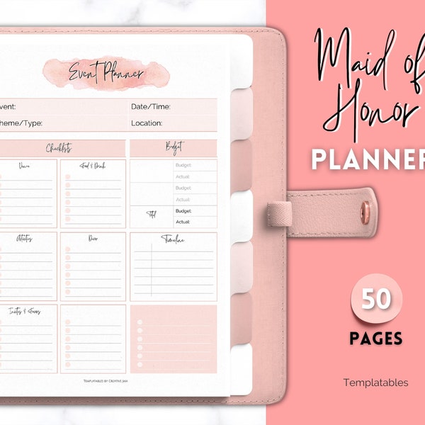 50pg Maid of Honor Planner,Matron of Honor Wedding Planner bundle, MOH Binder Book, Checklist, To Do List, Bridal Shower, Bachelorette