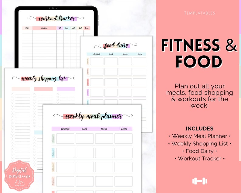 Weight Loss Journal, Weightloss Tracker, Fitness Planner Printable, Weight Loss Chart, Pounds Lost, Body Measurements, Meal Planner image 7