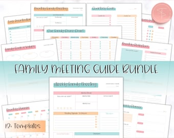 12pg Family Meeting Guide BUNDLE with Meeting Agenda, Notes, Family Calendar, Household Planner, Home Organization, Printable Mom Planner