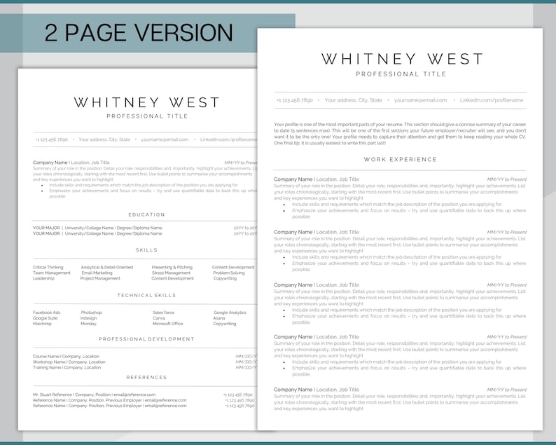 ATS Friendly Resume Template, Executive Resume, Word, Google Docs, CV ...