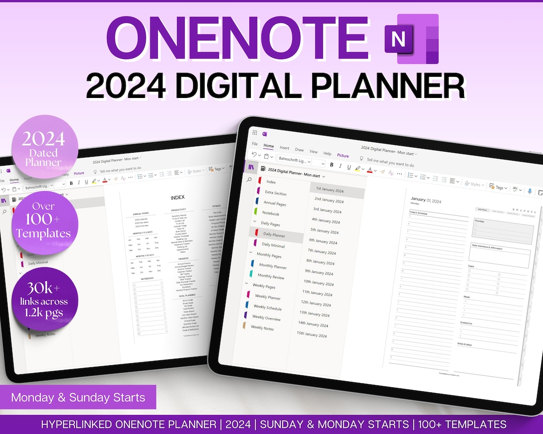 Onenote Template, 2024 Digital Planner, Onenote Planner, Daily, Weekly