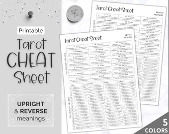 Tarot Spickzettel druckbar, Upright & Reverse Bedeutungen, Tarotkartenlesungen lernen, Tarot Spreads, Anfänger Tarot Planner Arbeitsbuch, Grimoire