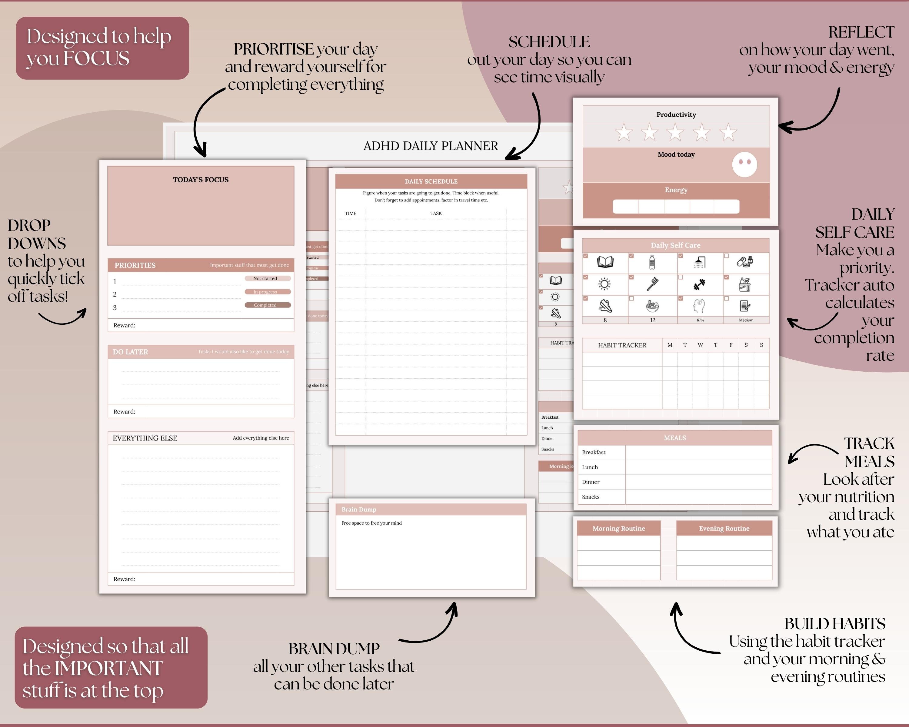 EDITABLE ADHD Digital Planner, Daily Planner Spreadsheet ...