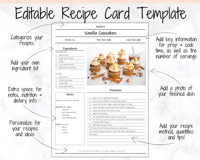 A5 Recipe Book Template EDITABLE Recipe Sheet Template Etsy