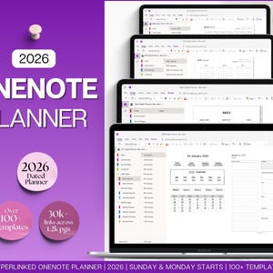 2026 OneNote digitale planner, 2026 OneNote-sjabloon, dagelijkse, wekelijkse, maandelijkse planning voor Windows, adhd, notebook, één notitie, minimalistisch