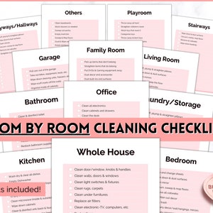 Cleaning Checklist, Printable Room by Room Cleaning Cards, Family ...