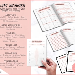 Weight Loss Tracker, Weightloss Journal, Fitness Planner Printable, Weight Loss Chart, Pounds Lost Tracker, Body Measurements, Meal Planner image 2