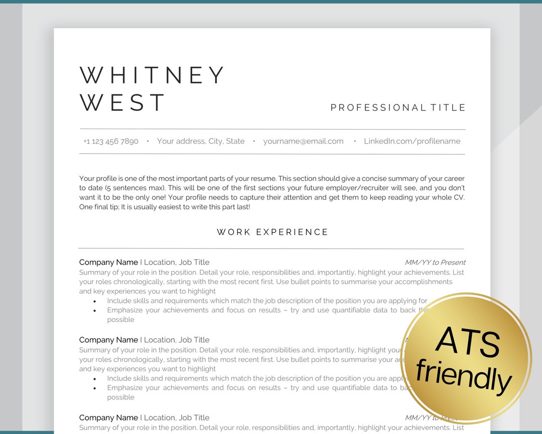 Modèle de CV, Modèle de CV adapté aux ATS, CV pour cadres, Word, Google Docs, Professionnel