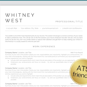 ATS Friendly Resume Template, Executive Resume, Word, Google Docs, CV Template, Professional Minimalist, Simple, Modern Resume Template