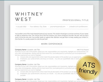 Professional Resume Template, ATS Friendly, Executive Resume, Word, Google Docs, CV Template, Minimalist, Simple, Modern Resume Template