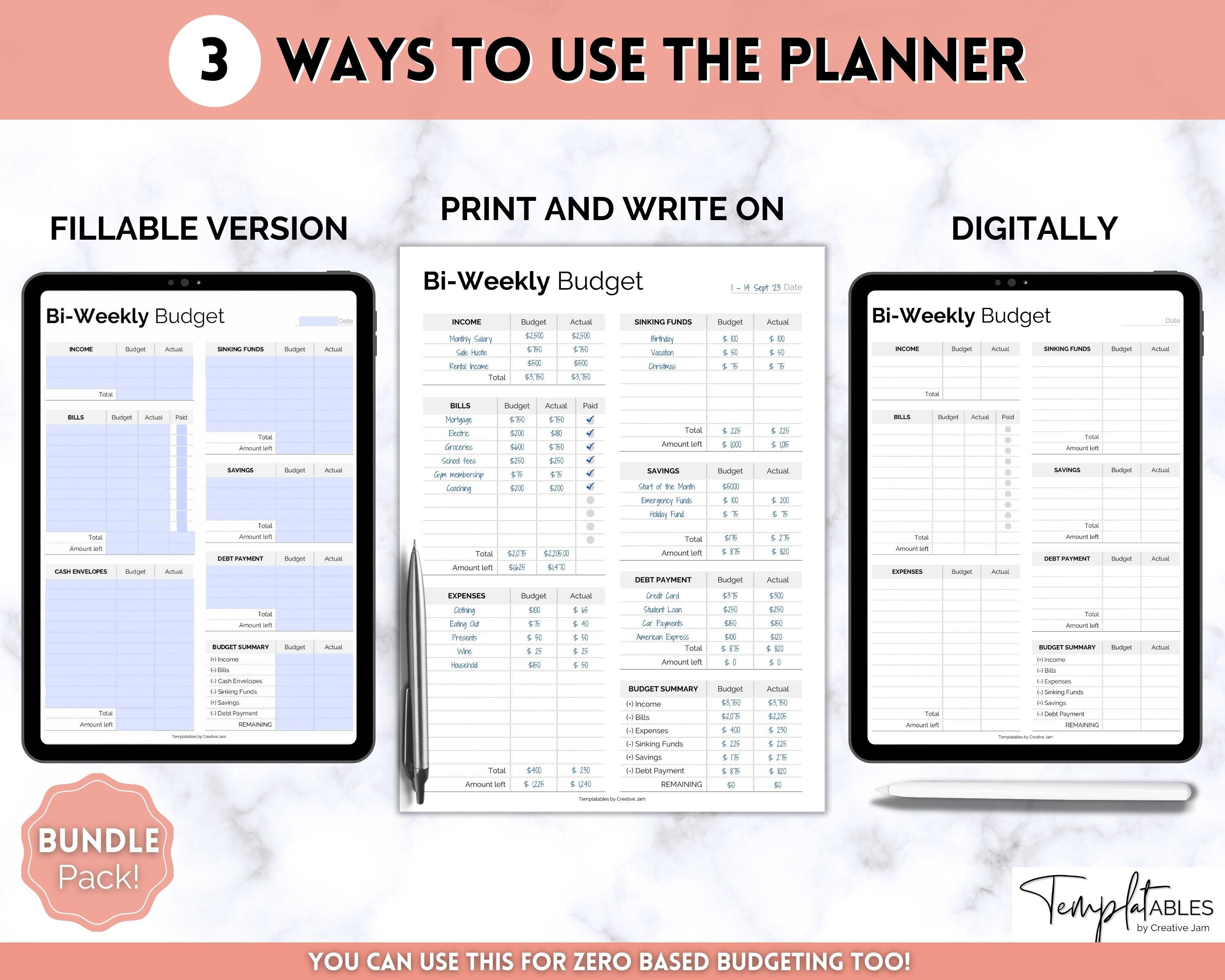 EDITABLE Biweekly Budget Planner, Bi-weekly Template, PDF Printable ...