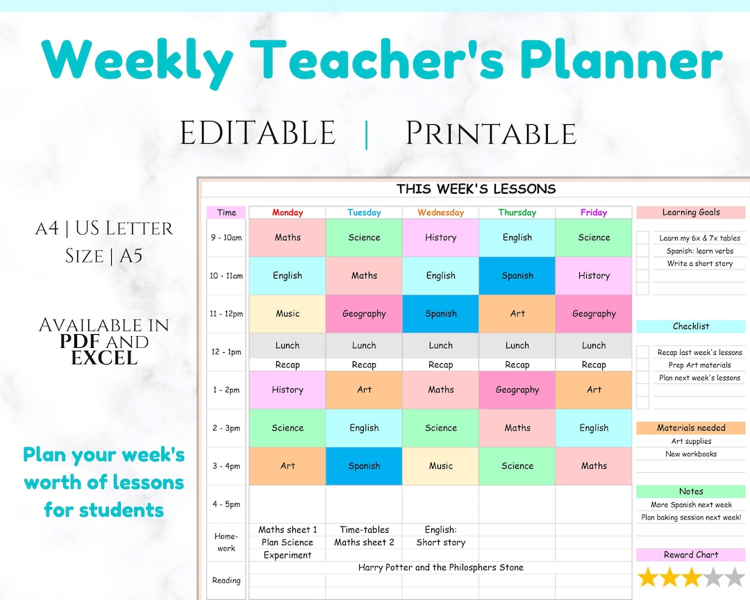 Teacher Planner, EDITABLE Weekly LESSON PLANNER Teaching Lesson Plan