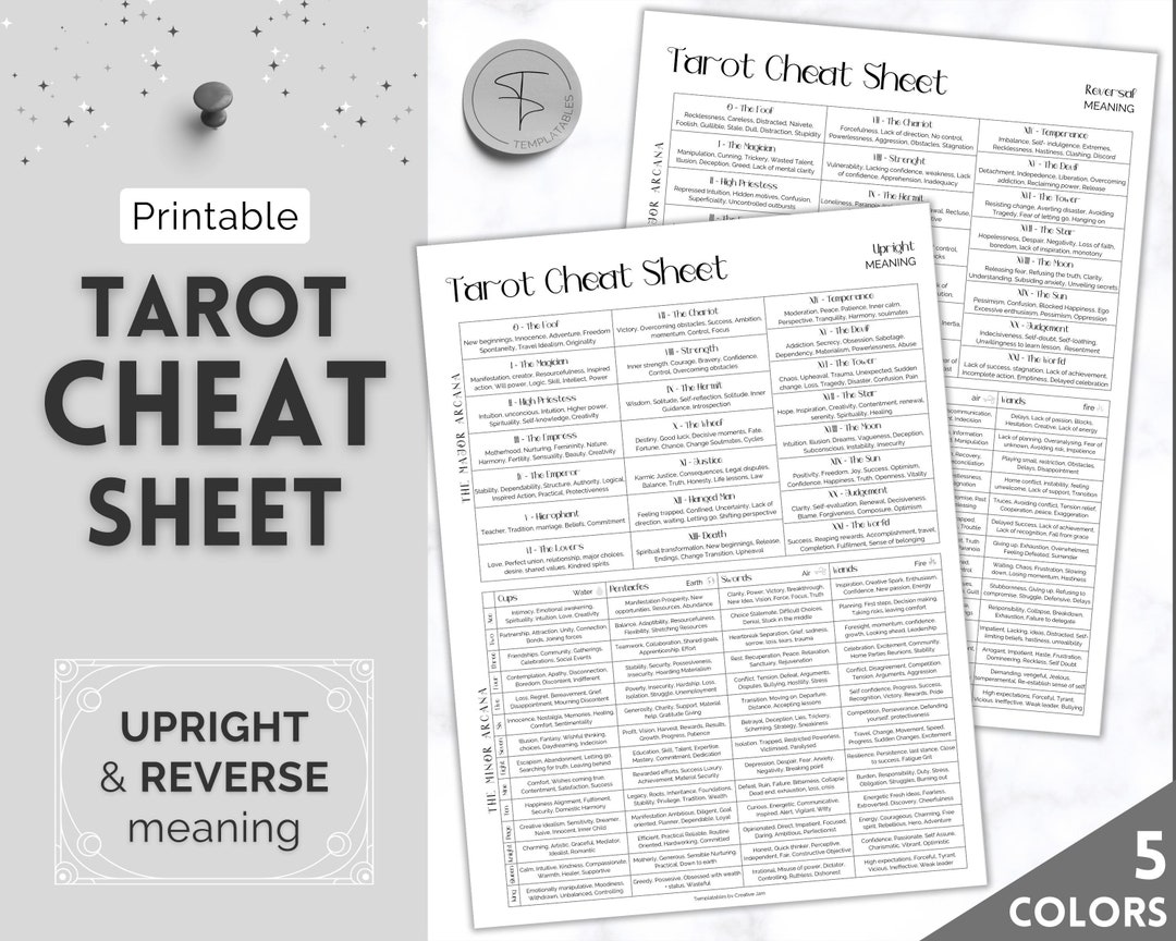 Tarot Cheat Sheet Printable Upright & Reverse Meanings Learn - Etsy UK