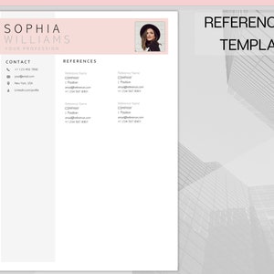May include: A black and white image of a city skyline with a magnifying glass in the bottom right corner. The text "REFERENCES TEMPLATE" is in the top right corner of the image.