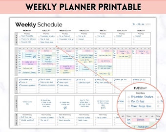 Weekly To Do List Printable, Weekly Schedule, Checklist PDF, Minimalist Hourly Planner, Week at a glance, A5, Happy Planner, ADHD, 15 Minute