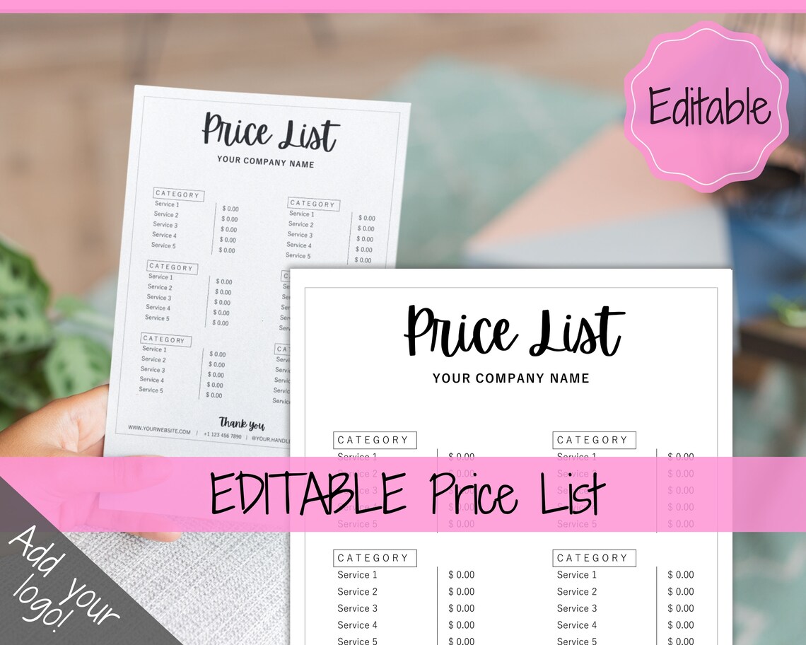 Hair PRICE LIST Template Editable. Printable Price Sheet | Etsy