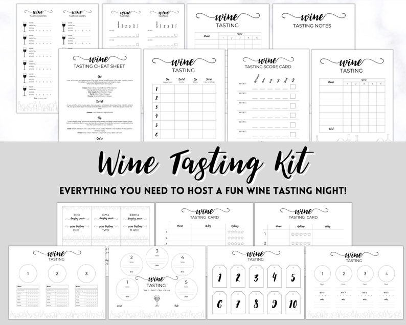 Wine Tasting Kit Complete Guide to Blind Wine Tasting. Placemats, Tasting Cards, Sign, Sheet, Menu, Game. Great for Wine nights & parties image 10
