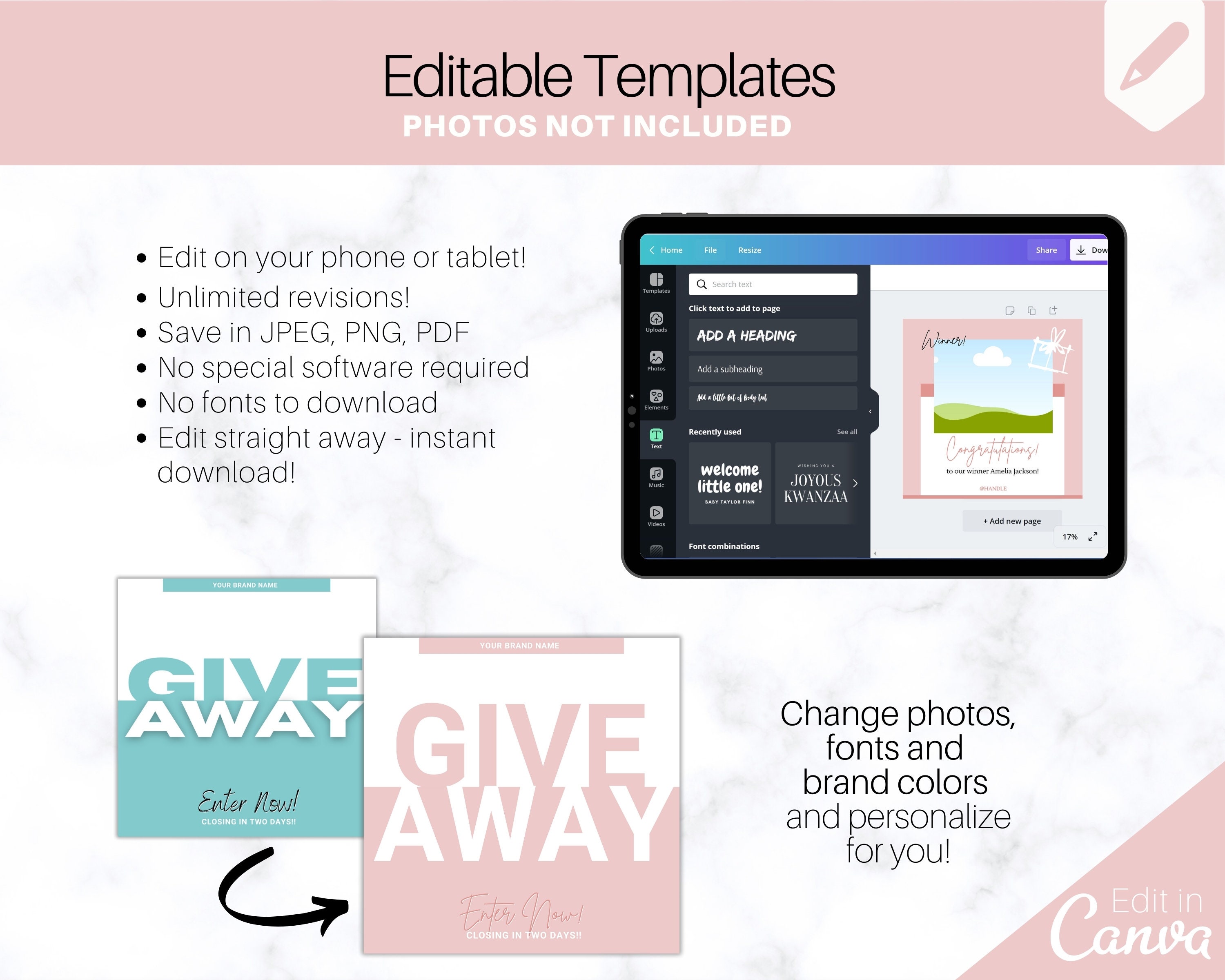 GIVEAWAY Instagram Templates Social Media Engagement Booster 