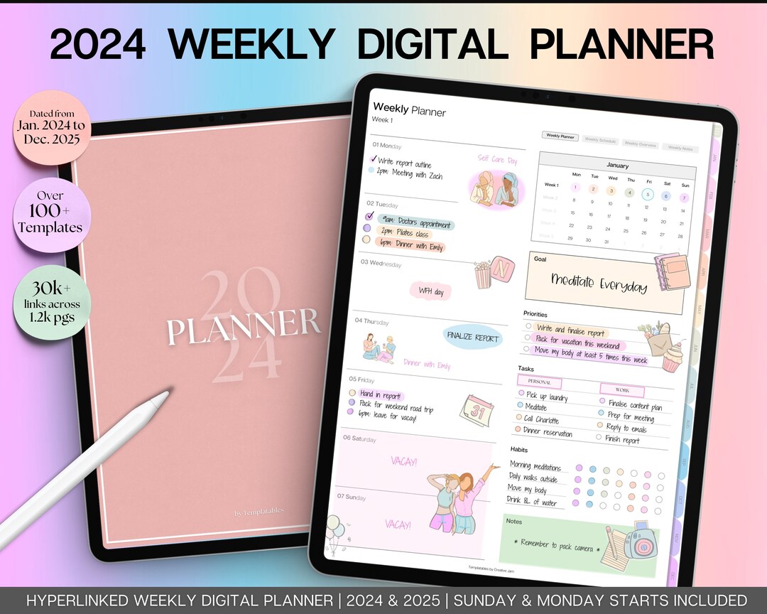 COLORFUL Digital Planner, 2024 WEEKLY Digital Planner, iPad Planner ...