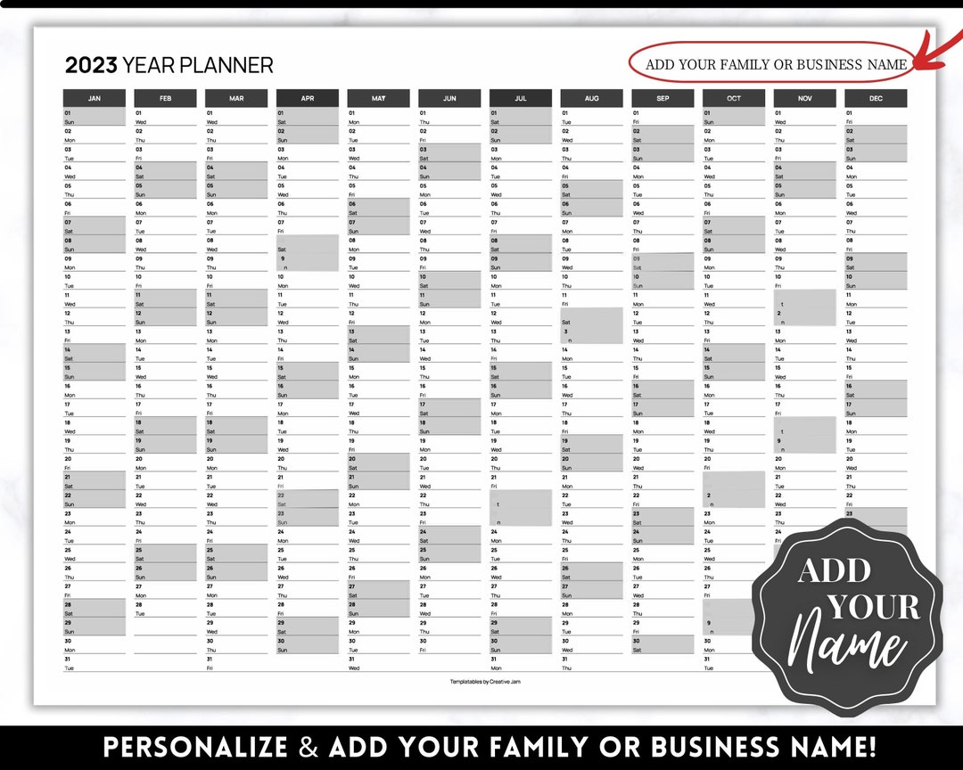 EDITABLE 2023 Wall Calendar Printable, Large Yearly Calendar, Giant 12